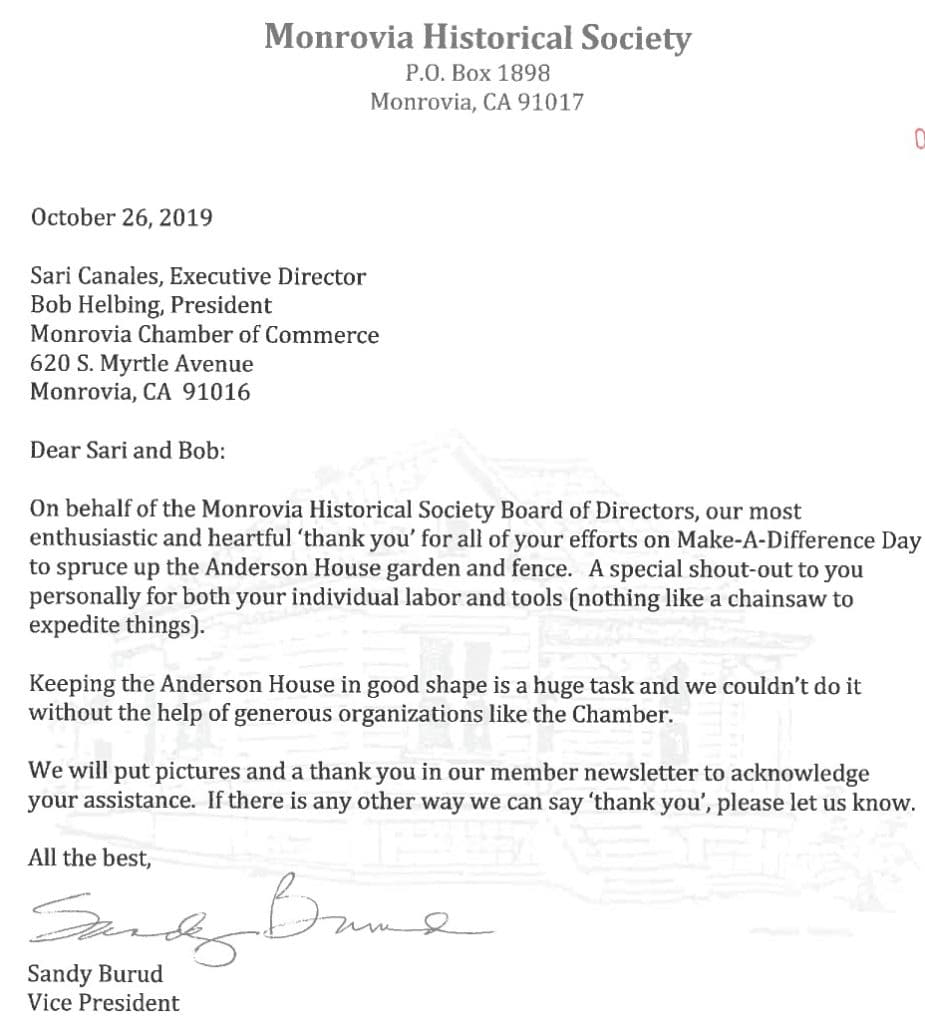 Monrovia old home preservation letter Monrovia old home preservation letter