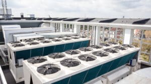 A commercial HVAC system with energy-efficient boiler and economizer installed in a Monvrovia business, qualifying for SoCalGas rebates.