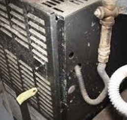 HVAC technician checking dirty air filter during heating repair in Pasadena